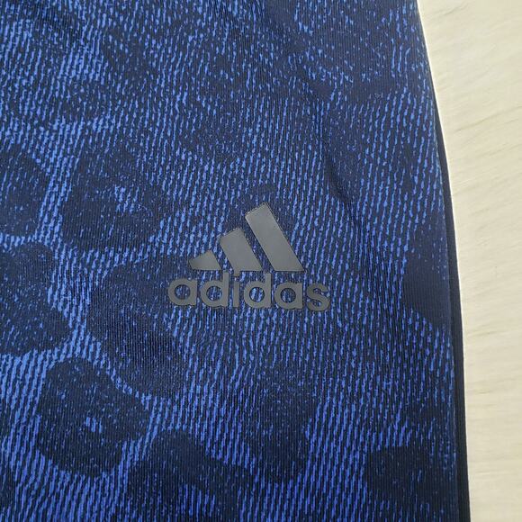 Adidas Performance Leggings Tights Navy Blue Animal Print Three Stripes Logo M - Picture 8 of 13